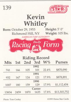 1993 Jockey Star #139 Kevin Whitley Back